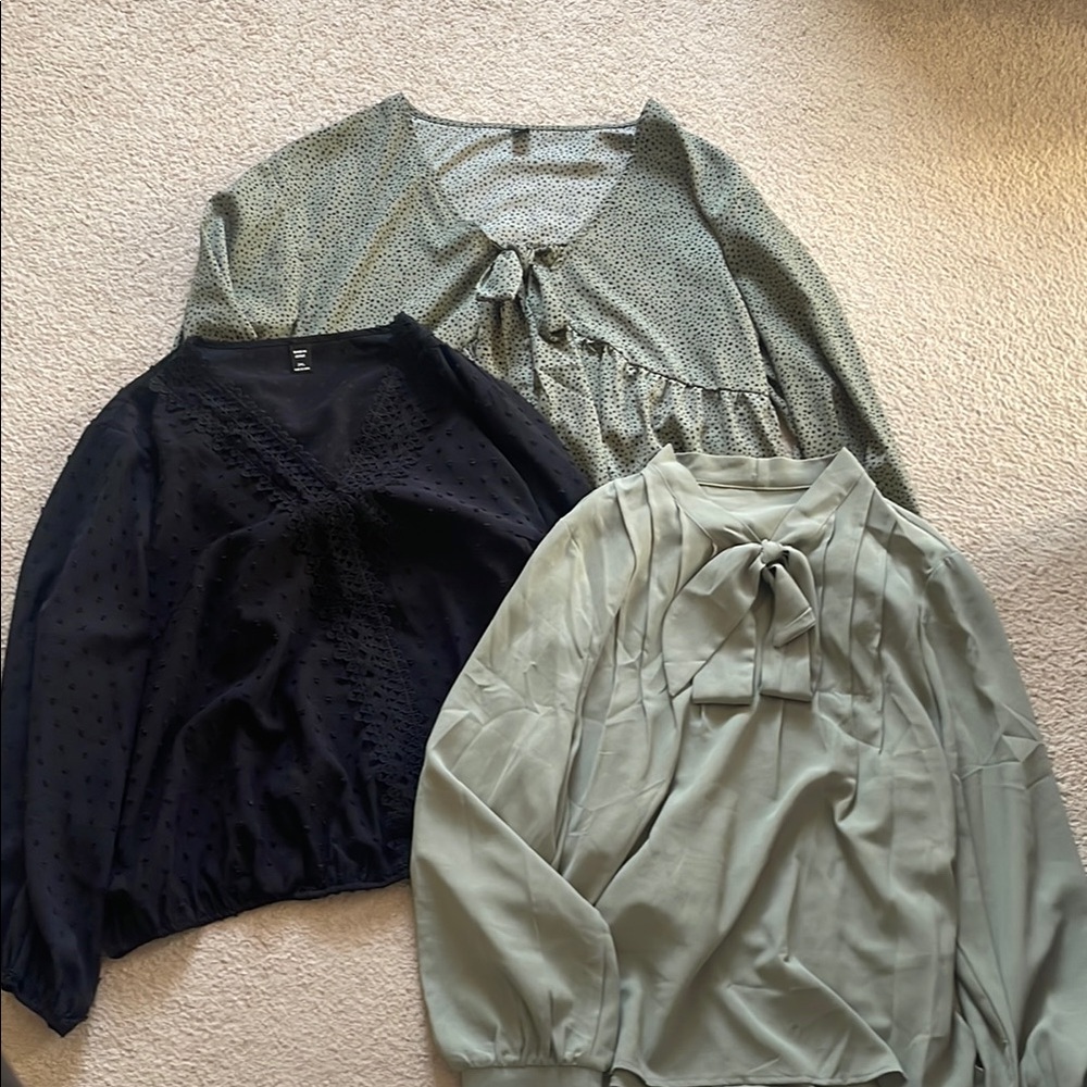 Elegant Blouse Trio in Black and Green